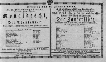 Theaterzettel (Oper und Burgtheater in Wien) 18440114 Seite: 1