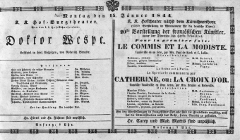 Theaterzettel (Oper und Burgtheater in Wien) 18440115 Seite: 1