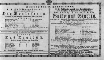Theaterzettel (Oper und Burgtheater in Wien) 18440116 Seite: 1