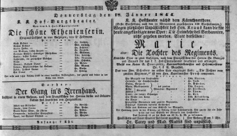 Theaterzettel (Oper und Burgtheater in Wien) 18440118 Seite: 1