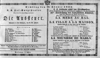 Theaterzettel (Oper und Burgtheater in Wien) 18440120 Seite: 1