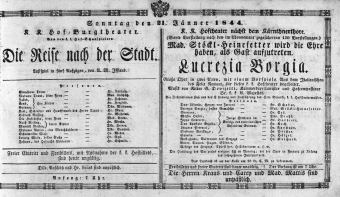 Theaterzettel (Oper und Burgtheater in Wien) 18440121 Seite: 1