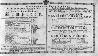 Theaterzettel (Oper und Burgtheater in Wien) 18440122 Seite: 1