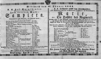 Theaterzettel (Oper und Burgtheater in Wien) 18440131 Seite: 1
