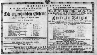 Theaterzettel (Oper und Burgtheater in Wien) 18440206 Seite: 1