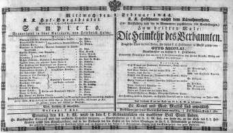 Theaterzettel (Oper und Burgtheater in Wien) 18440207 Seite: 1