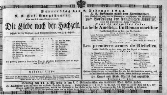 Theaterzettel (Oper und Burgtheater in Wien) 18440208 Seite: 1