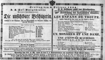 Theaterzettel (Oper und Burgtheater in Wien) 18440209 Seite: 1
