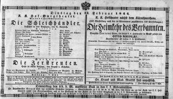 Theaterzettel (Oper und Burgtheater in Wien) 18440213 Seite: 1