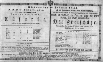 Theaterzettel (Oper und Burgtheater in Wien) 18440214 Seite: 1