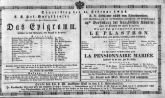 Theaterzettel (Oper und Burgtheater in Wien) 18440215 Seite: 1
