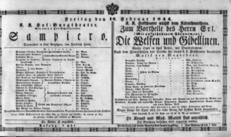 Theaterzettel (Oper und Burgtheater in Wien) 18440216 Seite: 1