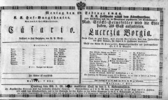 Theaterzettel (Oper und Burgtheater in Wien) 18440219 Seite: 1