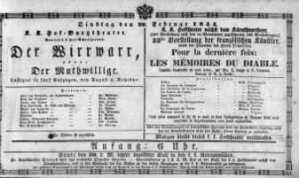 Theaterzettel (Oper und Burgtheater in Wien) 18440220 Seite: 1