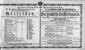 Theaterzettel (Oper und Burgtheater in Wien) 18440222 Seite: 1