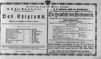 Theaterzettel (Oper und Burgtheater in Wien) 18440312 Seite: 1