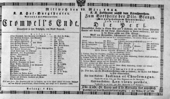Theaterzettel (Oper und Burgtheater in Wien) 18440313 Seite: 1