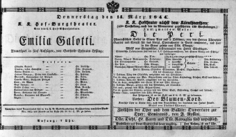 Theaterzettel (Oper und Burgtheater in Wien) 18440314 Seite: 1