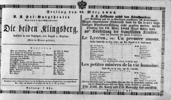 Theaterzettel (Oper und Burgtheater in Wien) 18440315 Seite: 1