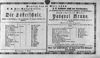Theaterzettel (Oper und Burgtheater in Wien) 18440318 Seite: 1