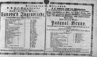Theaterzettel (Oper und Burgtheater in Wien) 18440322 Seite: 1
