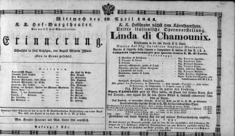 Theaterzettel (Oper und Burgtheater in Wien) 18440410 Seite: 1