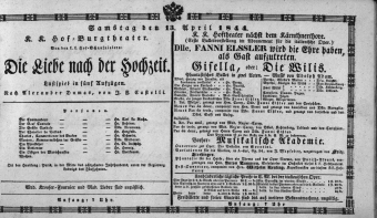 Theaterzettel (Oper und Burgtheater in Wien) 18440413 Seite: 1