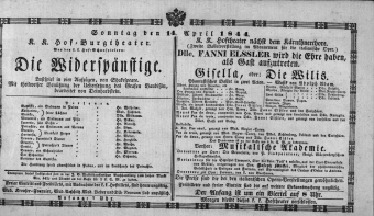 Theaterzettel (Oper und Burgtheater in Wien) 18440414 Seite: 1