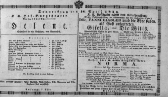 Theaterzettel (Oper und Burgtheater in Wien) 18440418 Seite: 1
