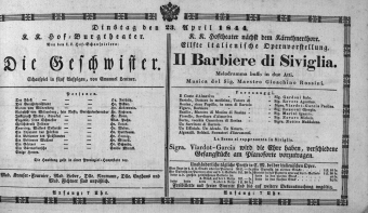 Theaterzettel (Oper und Burgtheater in Wien) 18440423 Seite: 1