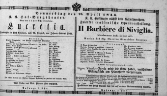 Theaterzettel (Oper und Burgtheater in Wien) 18440425 Seite: 1
