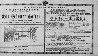 Theaterzettel (Oper und Burgtheater in Wien) 18440426 Seite: 1