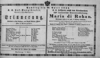 Theaterzettel (Oper und Burgtheater in Wien) 18440427 Seite: 1