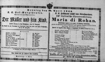 Theaterzettel (Oper und Burgtheater in Wien) 18440428 Seite: 1