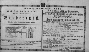 Theaterzettel (Oper und Burgtheater in Wien) 18440429 Seite: 1