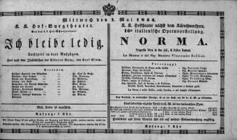 Theaterzettel (Oper und Burgtheater in Wien) 18440501 Seite: 1