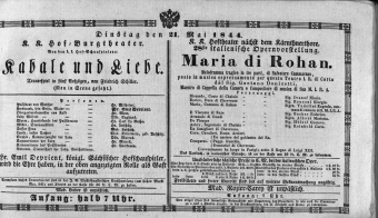 Theaterzettel (Oper und Burgtheater in Wien) 18440521 Seite: 1