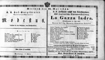 Theaterzettel (Oper und Burgtheater in Wien) 18440522 Seite: 1