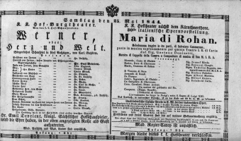 Theaterzettel (Oper und Burgtheater in Wien) 18440525 Seite: 1