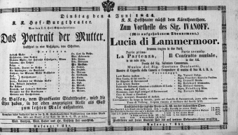 Theaterzettel (Oper und Burgtheater in Wien) 18440604 Seite: 1