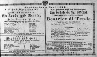 Theaterzettel (Oper und Burgtheater in Wien) 18440608 Seite: 1