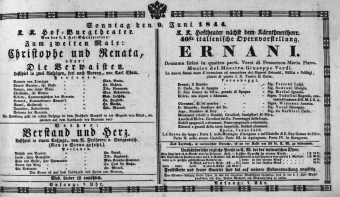Theaterzettel (Oper und Burgtheater in Wien) 18440609 Seite: 1