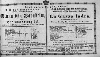 Theaterzettel (Oper und Burgtheater in Wien) 18440611 Seite: 1