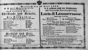 Theaterzettel (Oper und Burgtheater in Wien) 18440612 Seite: 1