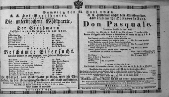 Theaterzettel (Oper und Burgtheater in Wien) 18440615 Seite: 1