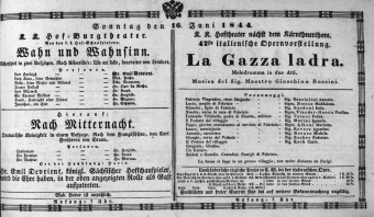 Theaterzettel (Oper und Burgtheater in Wien) 18440616 Seite: 1