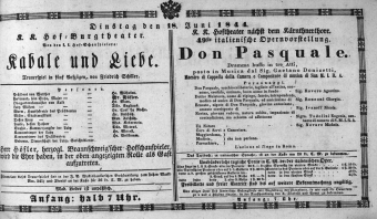 Theaterzettel (Oper und Burgtheater in Wien) 18440618 Seite: 1