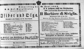 Theaterzettel (Oper und Burgtheater in Wien) 18440620 Seite: 1