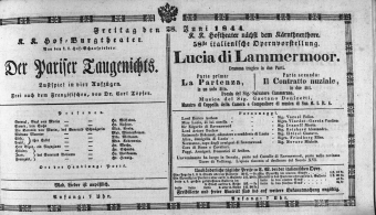Theaterzettel (Oper und Burgtheater in Wien) 18440628 Seite: 1
