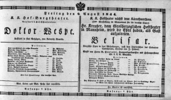 Theaterzettel (Oper und Burgtheater in Wien) 18440809 Seite: 1